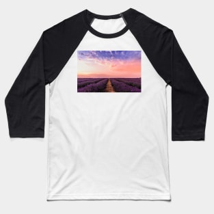 Lavender field under multicolored cloudy sky Baseball T-Shirt